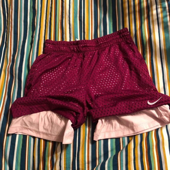 Girls size Large Nike basketball shorts in blue and burgundy - Picture 3 of 6